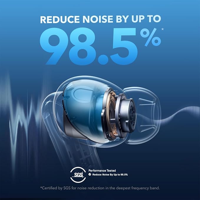 Soundcore Liberty 4 NC, écouteurs à réduction de bruit adaptative 98,5 %, son Hi-Res, 50 H d'autonomie, charge sans fil, Bluetooth 5.3