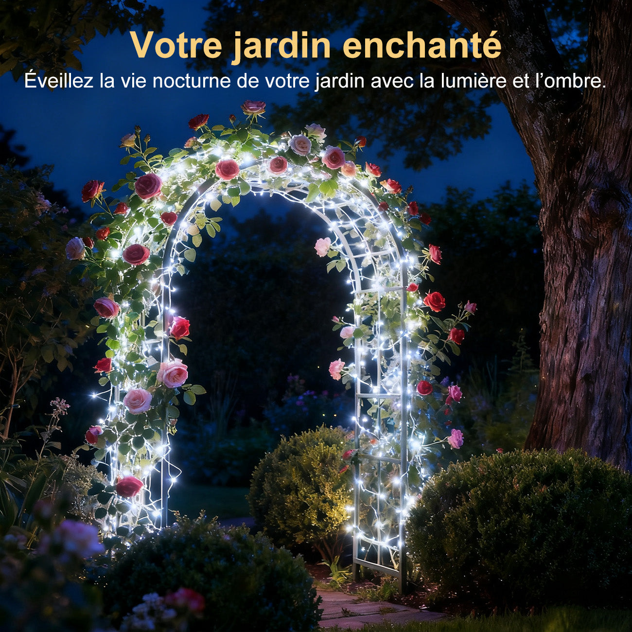 VIVREAL IL-CSL-BB01 Lot de 2 guirlandes lumineuses solaires en fil de cuivre 120 LED multicolores, étanche, pour extérieur - 12 m