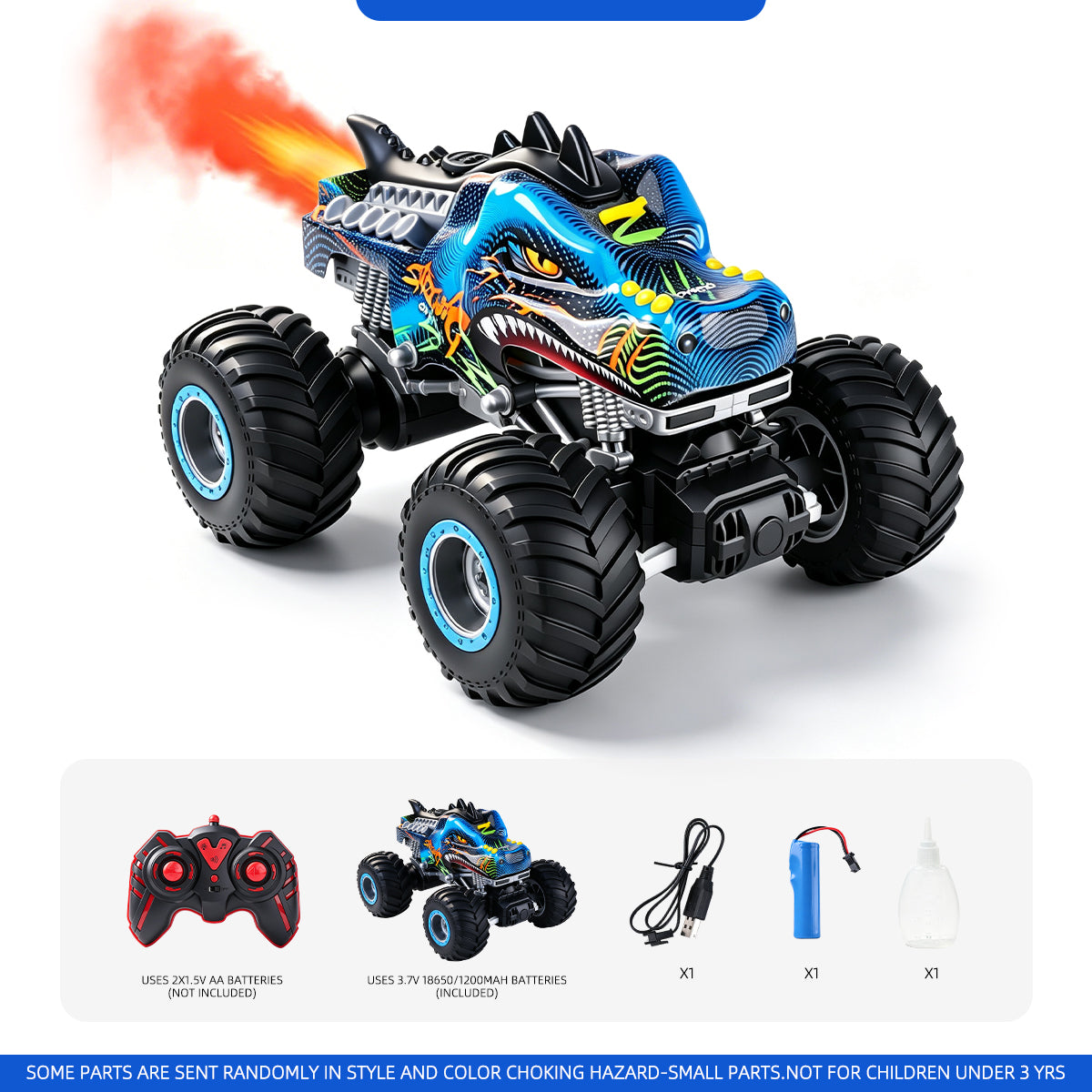 Crocodile RC Car, 2.4GHz Monster Truck Toy with Lights & Spray, Kids Birthday Gift for Ages 3-8, All-Terrain Remote Control Vehicle, Toddler Toy for Boys & Girls Over 3 Years Old