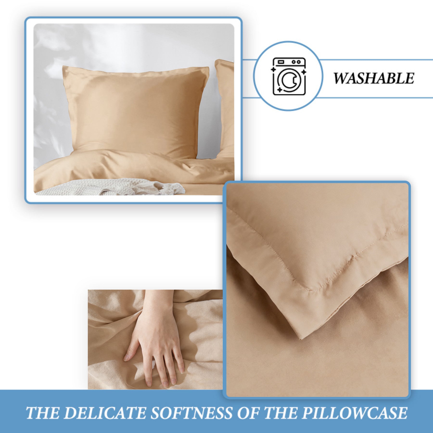 LEBONSOIR Parure de lit kaki avec housse de couette, 200 x 200 cm/65 x 65 cm x 2, Respirante durable douce confortable, Avec fermeture éclair, 3 pièces, Inclut 1 housse de couette et 2 taies d'oreiller, Sans couette