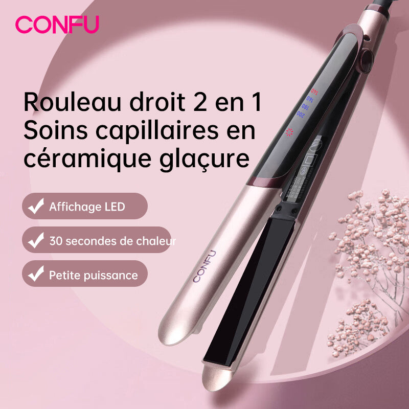 CONFU 529 Lisseur et boucleur ionique 2-en-1 avec chauffage PTC, 4 réglages de température et arrêt automatique