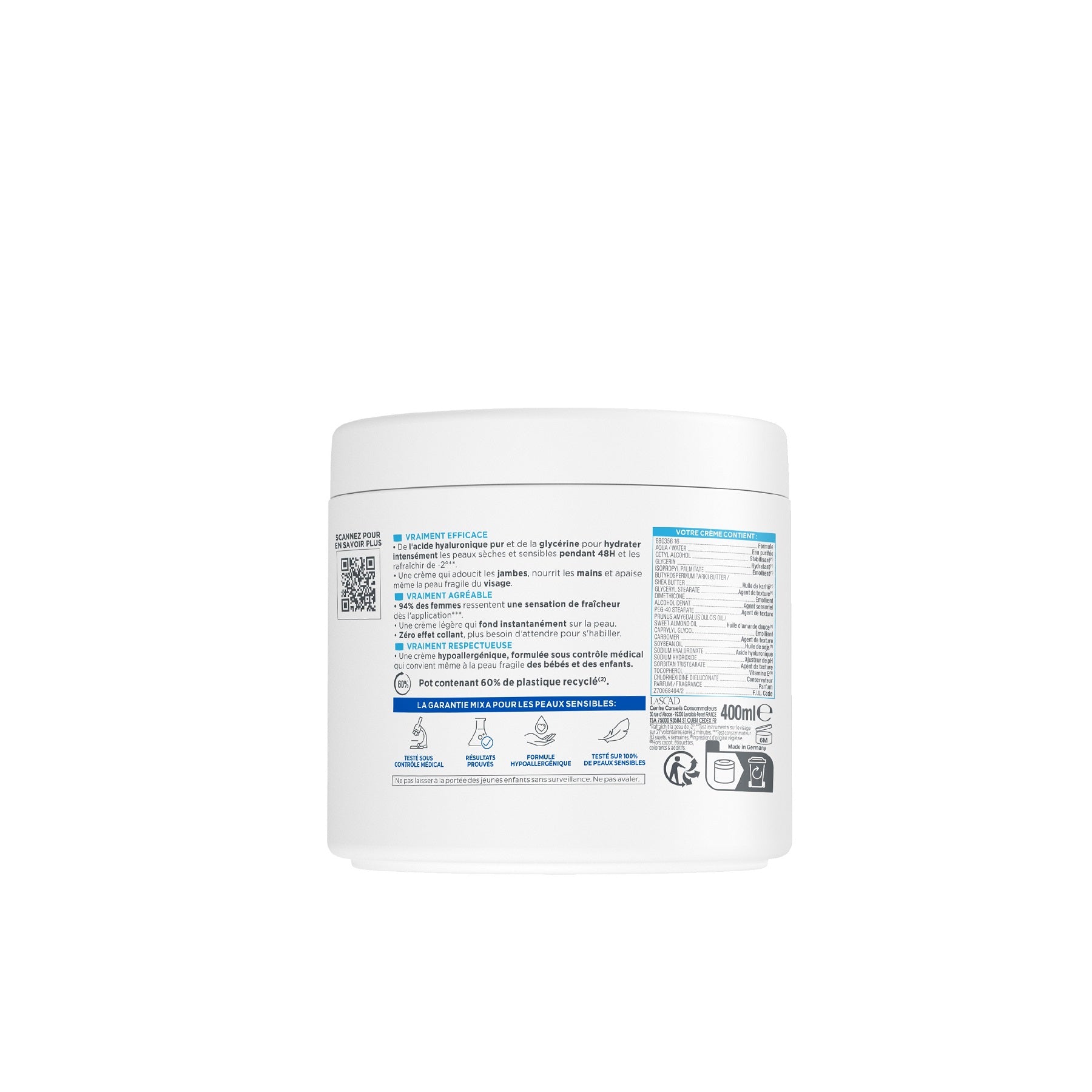 MIXA La Crème Fraîche et Fondante à l'Acide Hyaluronique Pur 400ml