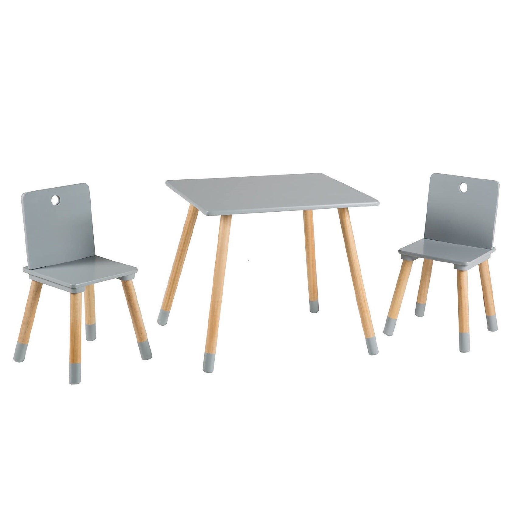 roba Ensemble Table et 2 Chaises pour Enfants avec Pieds en Bois Massif (Style Scandinave / Naturel & Gris)