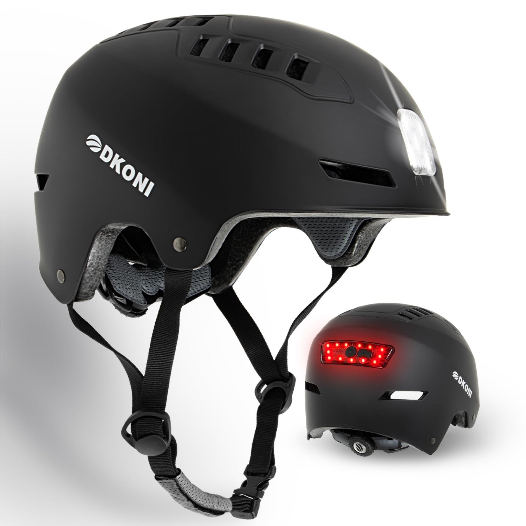 DKONI HS-158 Casque de vélo adulte rechargeable USB avec éclairage avant et arrière Convient aux hommes et aux femmes Noir S 48-55 cm