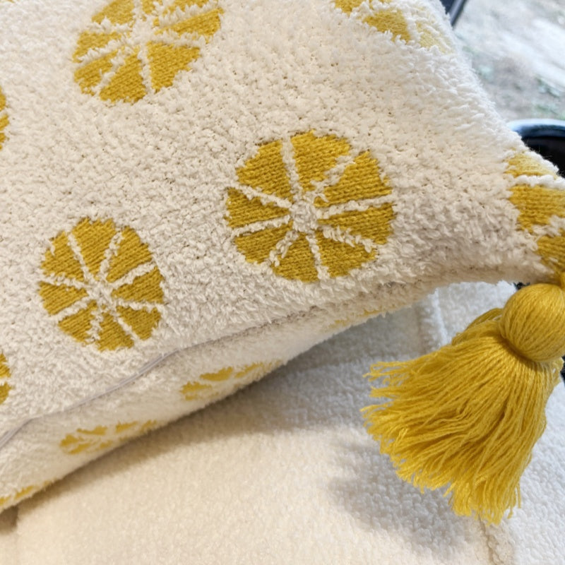 MEROPE, Housse de coussin en tricot acrylique sherpa, 50x50 cm, jaune, 1 pack