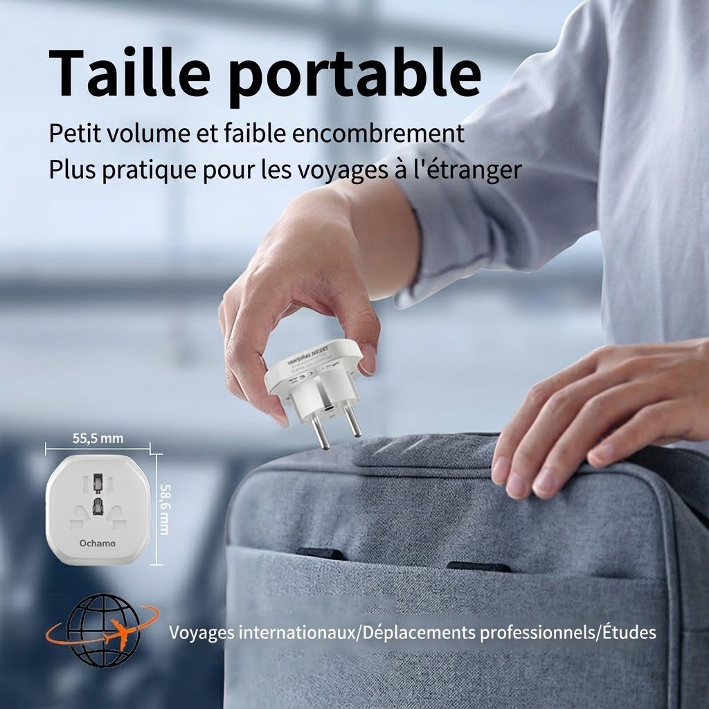 ochama Adaptateur de Voyage Universel vers Prise Européenne, Convertisseur de Prise Multi-Pays pour France et Europe, Compatible Fiches USA, UK, Australie et Chine