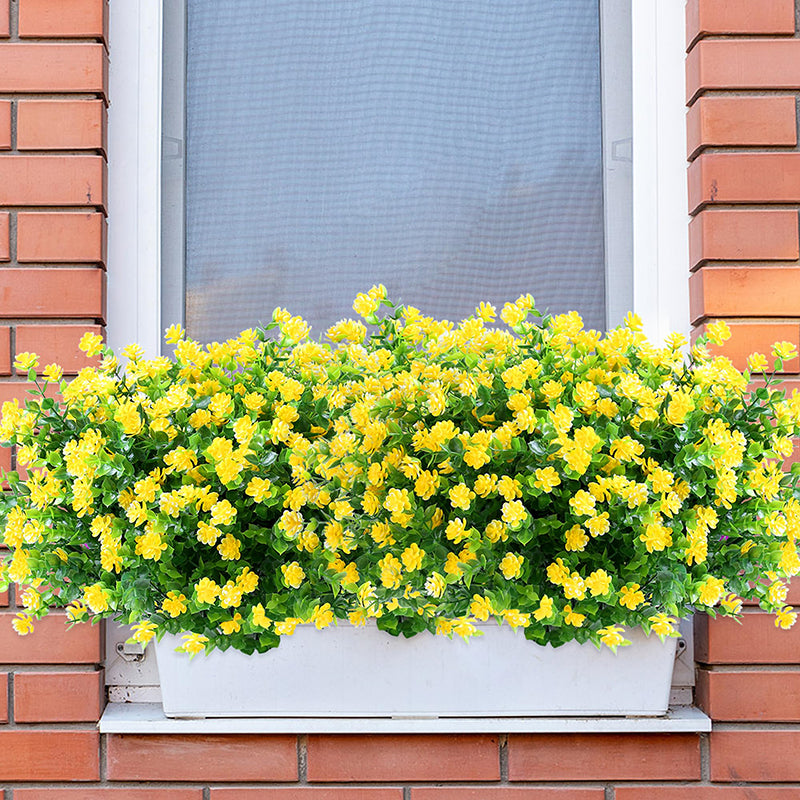 8 Pièces 13,8 in / 35 cm Fleurs Artificielles Ne Fanent Pas Buis Faux Plantes en Plastique pour Jardin Terrasse Porche Fenêtre Boîte de Fenêtre Maison Mariage Décoration Maison de Campagne (Jaune)