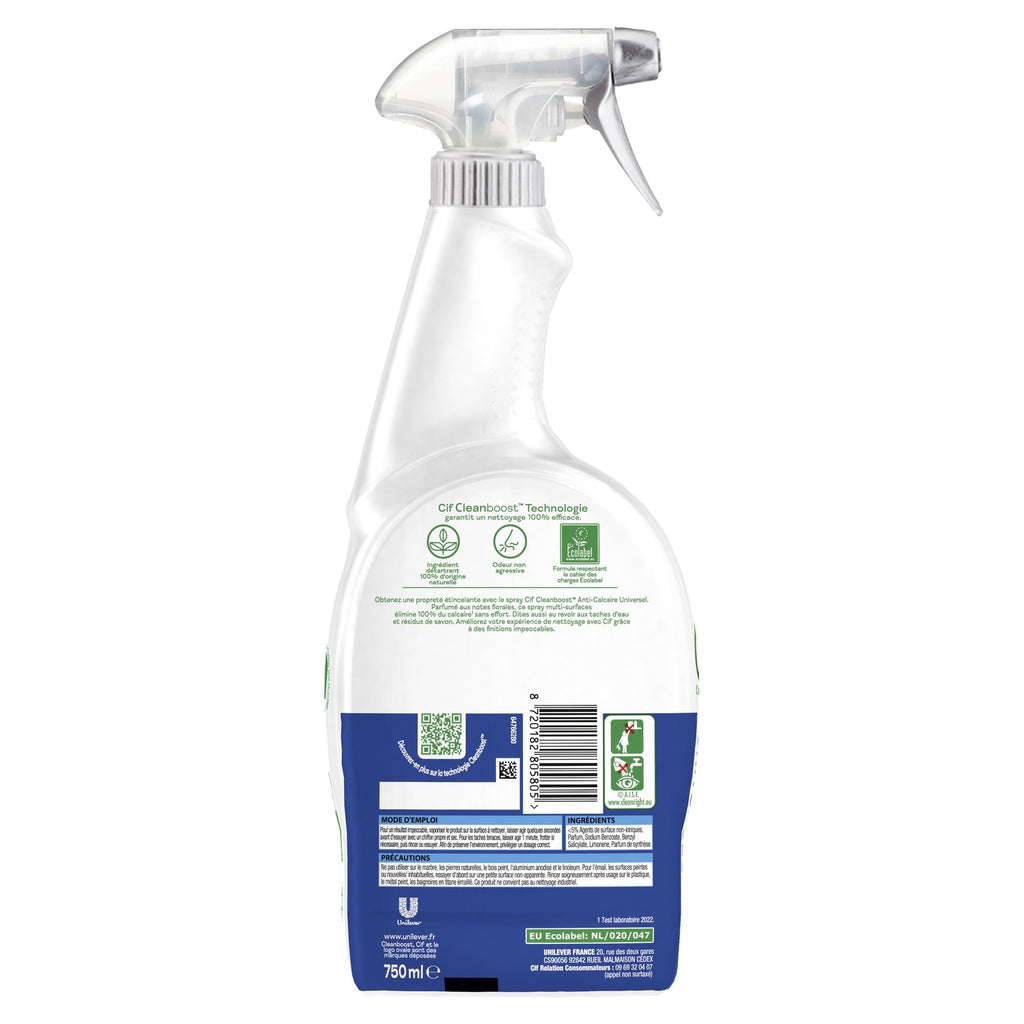 CIF Spray nettoyant salle de bain anticalcaire certifié Ecolabel Floral 750 ml