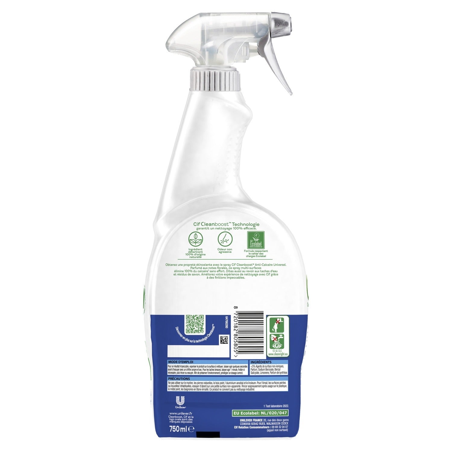 CIF Spray nettoyant salle de bain anticalcaire certifié Ecolabel Floral 750 ml