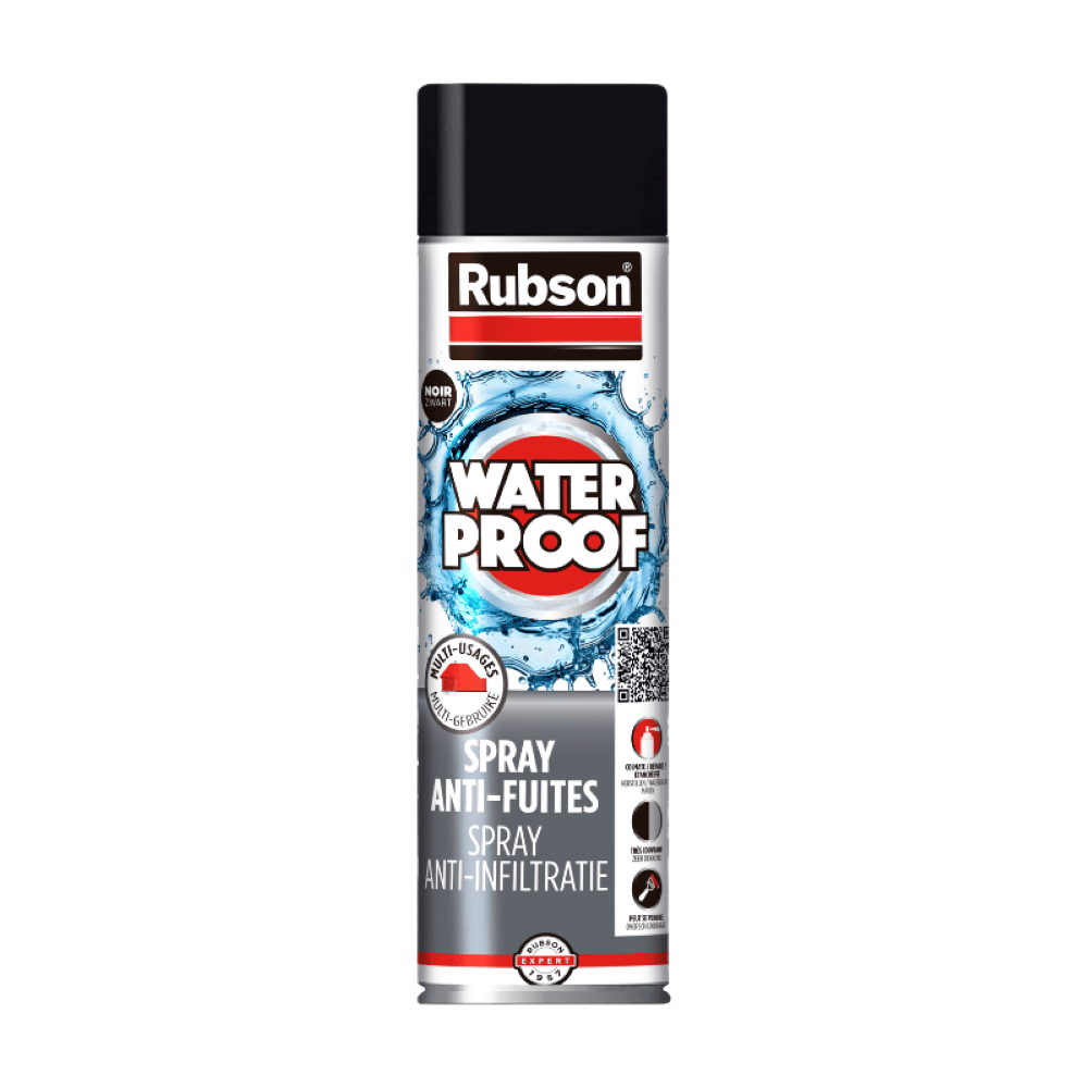 Henkel Rubson Revêtement Waterproof en Spray Anti-Fuites Noir (aérosol 300 ml), pour colmater fuites et fissures, caoutchouc liquide pour réparations, séchage rapide