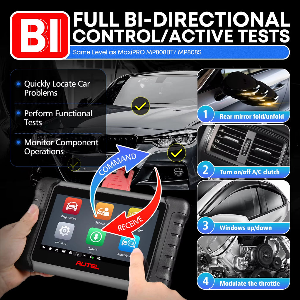 Autel MaxiCheck MX808S Scanner OBD2 bidirectionnel, outil de diagnostic et contrôle avec 28+ services, diagnostic complet de tous les systèmes, compatible avec MK808S et MK808