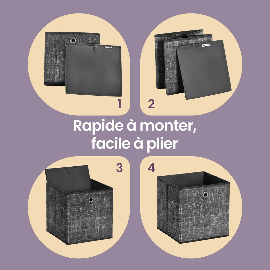 JOYFURNOS Lot de 6 Boîtes de Rangement Pliables avec Poignées, Organiseurs pour Vêtements, pour Étagères, Tissu Non-Tissé, Noir