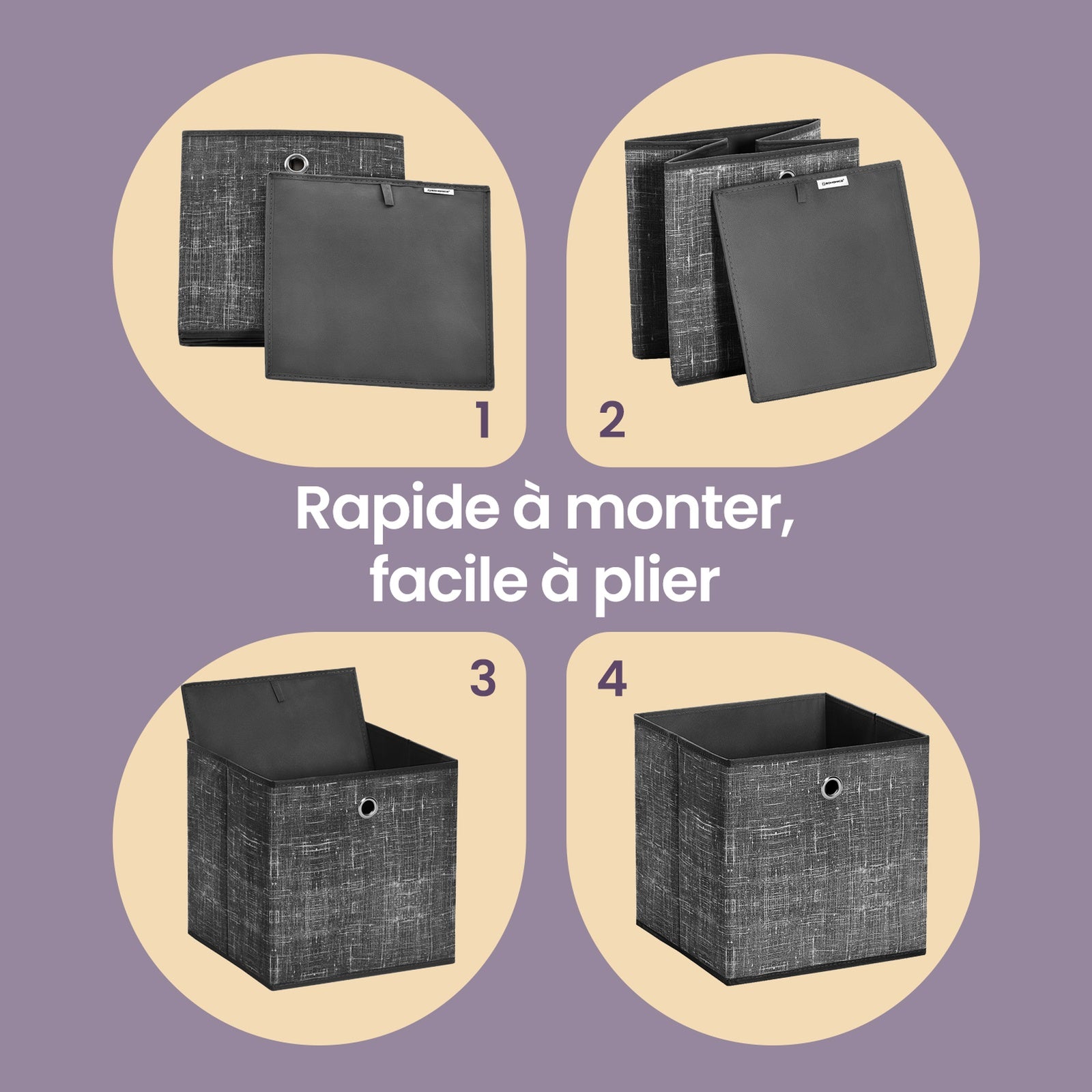 JOYFURNOS Lot de 6 Boîtes de Rangement Pliables avec Poignées, Organiseurs pour Vêtements, pour Étagères, Tissu Non-Tissé, Noir