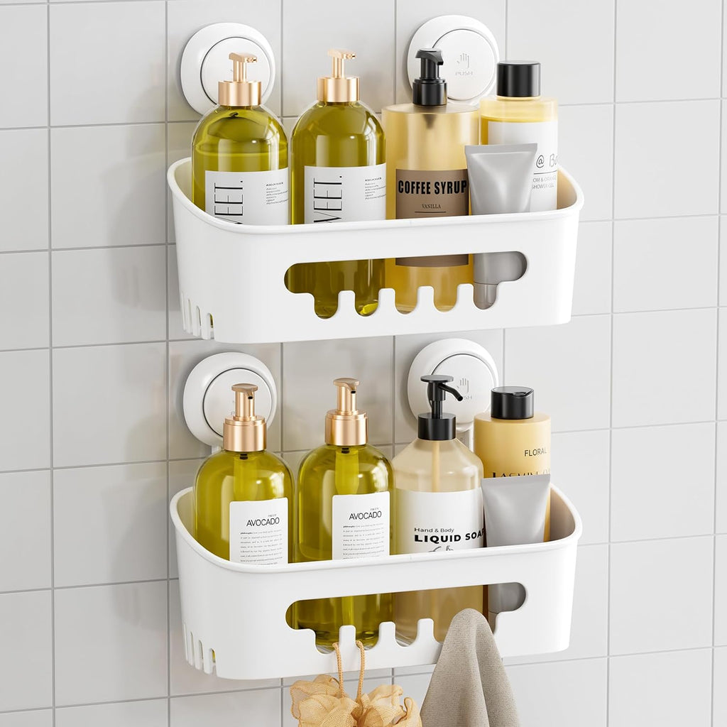 Taili Lot de 2 paniers de douche à ventouse, Organisateur de salle de bain robuste, Étagères amovibles pour intérieur de douche