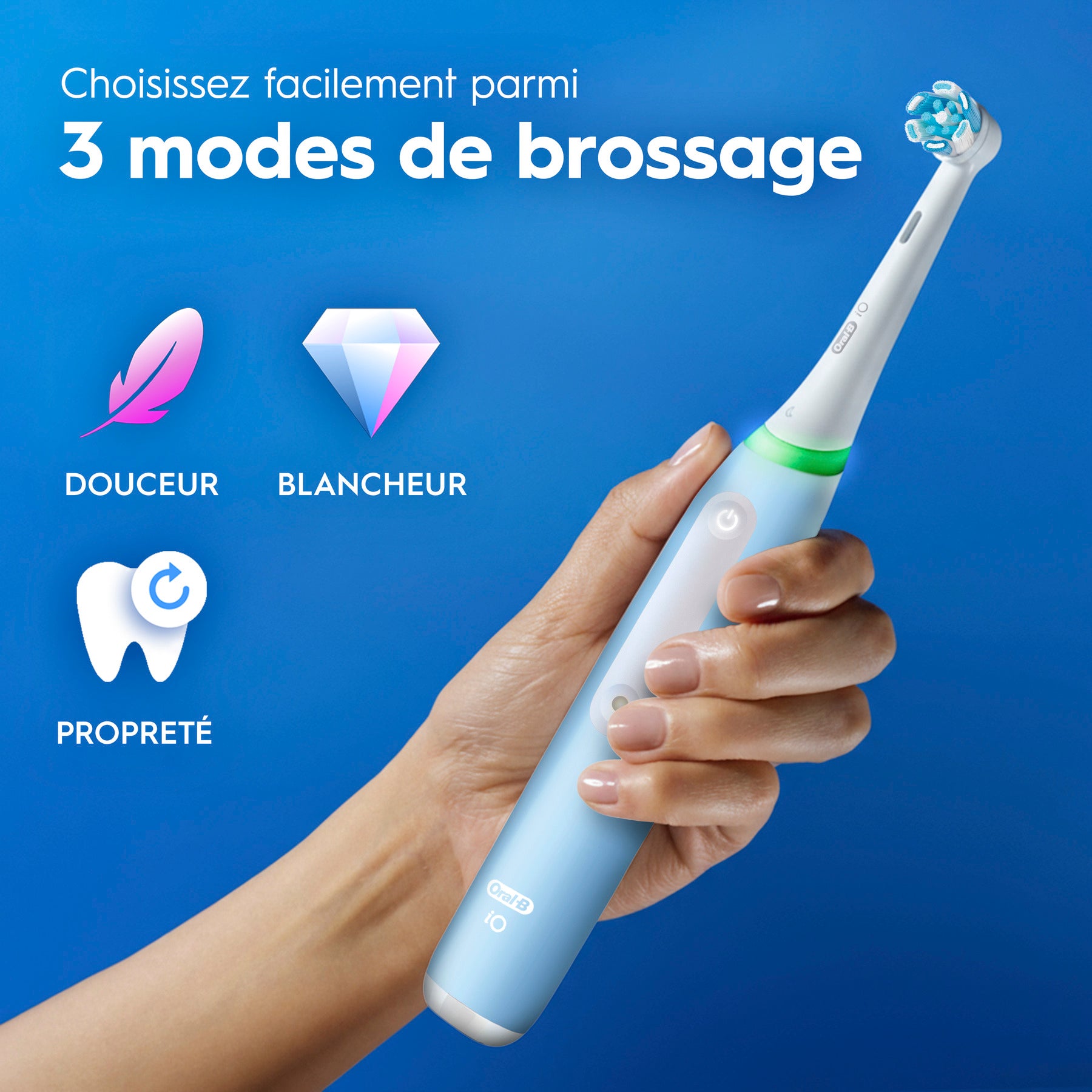 Oral-B iO3 Brosse à Dents Électrique Blue - Protection des gencives avec Capteur de Pression Intelligent et Lumineux, 3 Modes dont "Douceur"