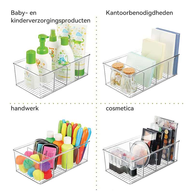 JORDAN&JUDY Boîte de rangement compartimentée, en PET, transparent, organisateur de bureau pour snacks, café et sachets de thé, 26,5 x 15,3 x 8,9 cm, lot de 4