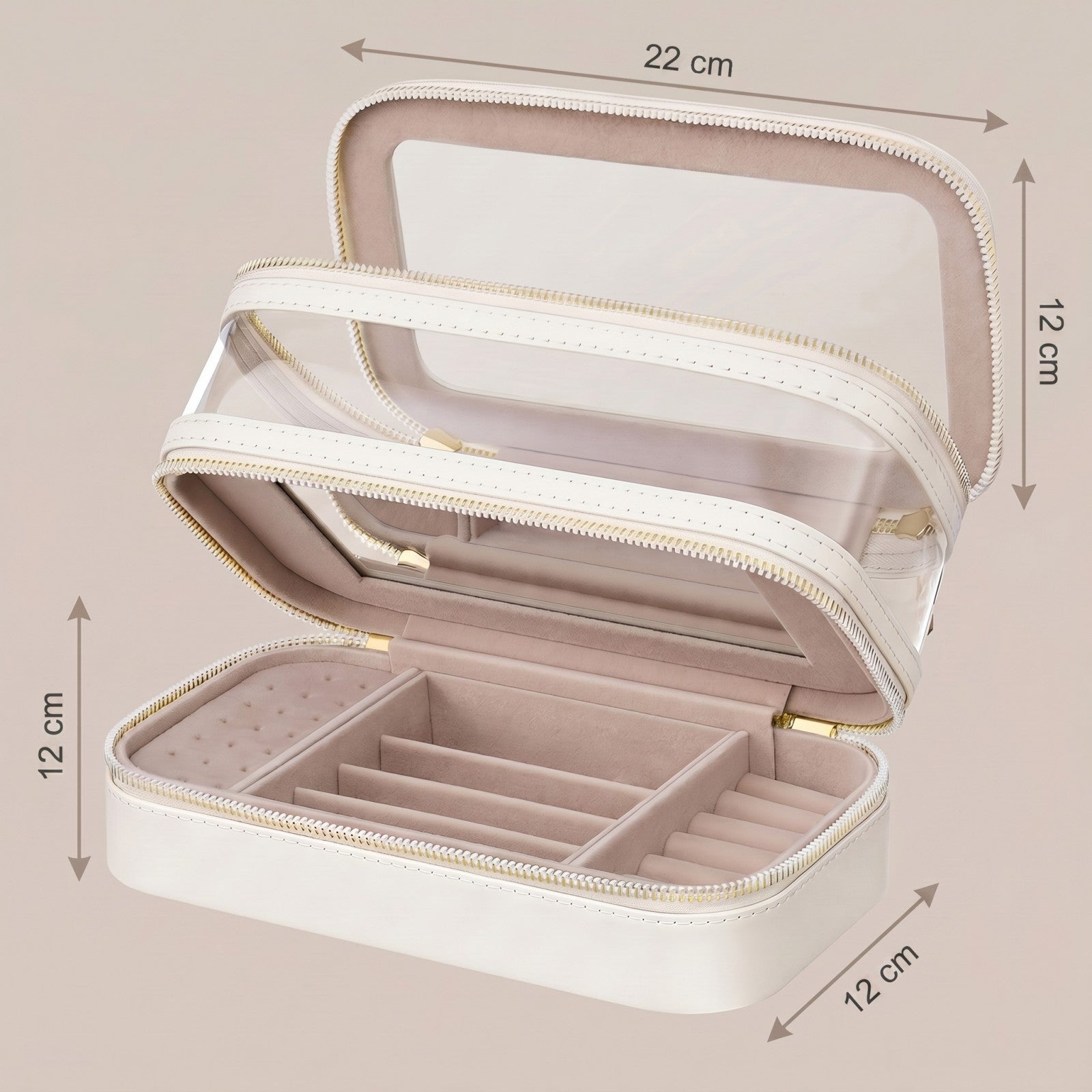 JOYFURNOS Organisateur de Cosmétiques avec Miroir, Mallette de Maquillage de Voyage, Rangement pour Bijoux, Trousse de Pinceaux Portable, Cadeau pour Femme, Blanc