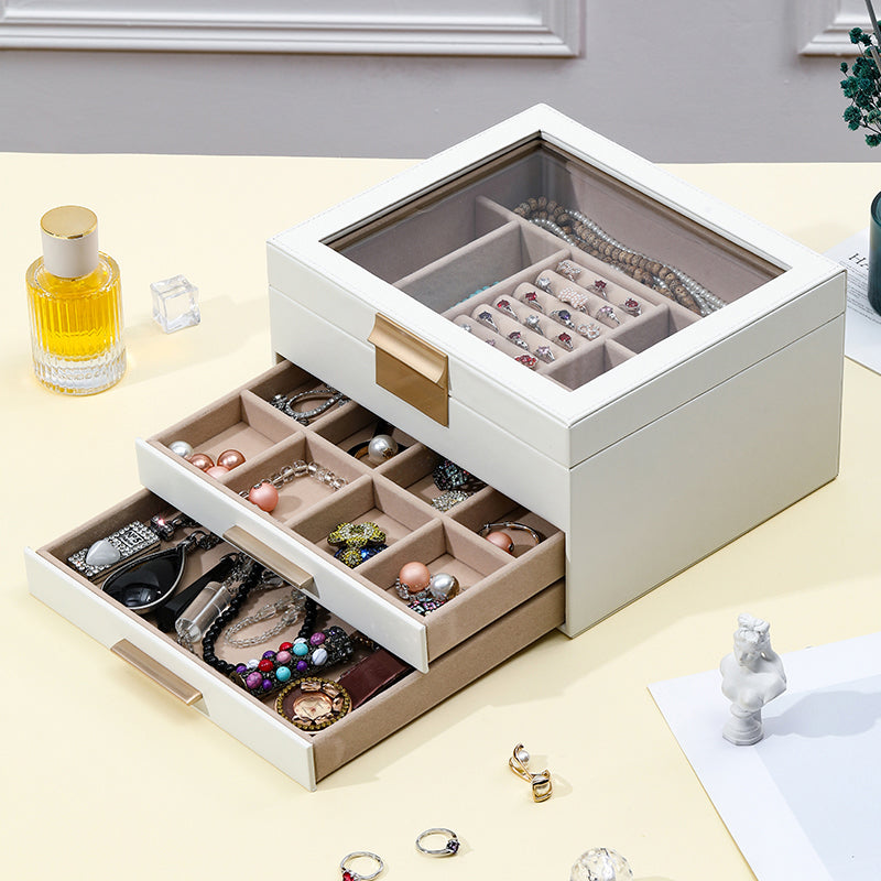 JORDAN&JUDY Boîte à Bijoux Multi-Couches - 3 Niveaux Rose, Coffret de Rangement pour Bagues, Boucles d’Oreilles et Colliers