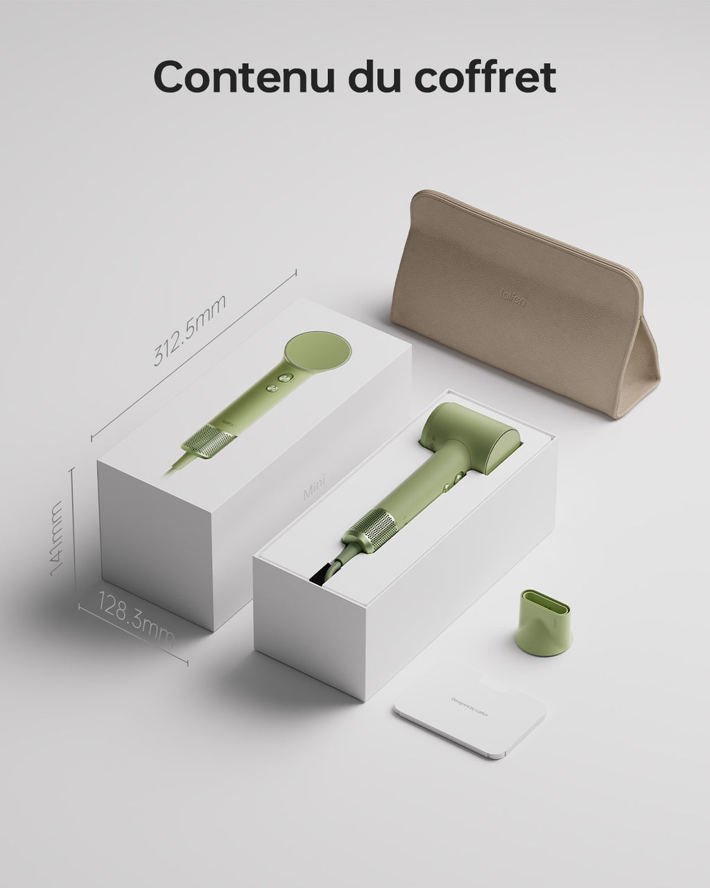 Laifen mini sèche-cheveux, ions négatifs avec moteur sans balais (110 000 tr/min), séchage rapide, sèche-cheveux de voyage silencieux (vert)