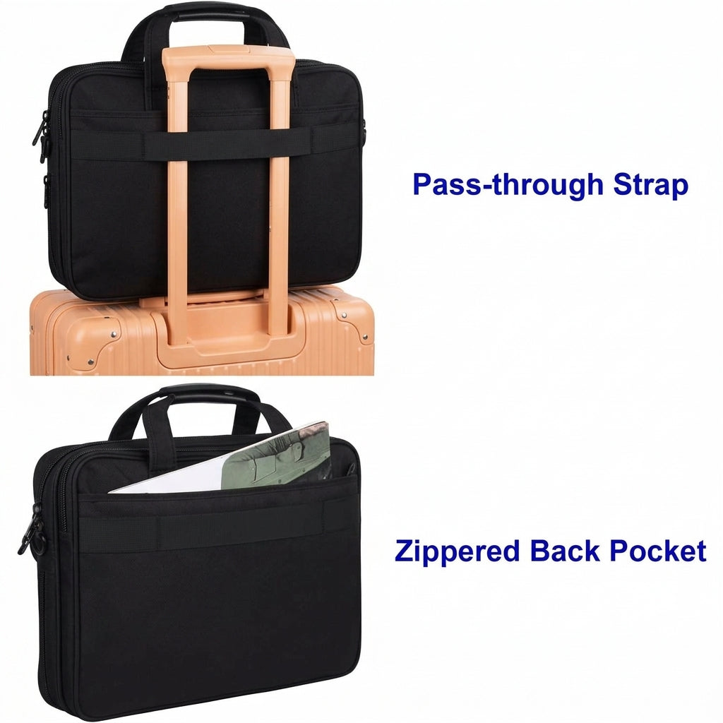 Grande sacoche pour ordinateur portable 15,6 po, Sacoche besace d'affaires imperméable haut de gamme pour homme à bandoulière pour voyage, enseignants, université et travail - Noir