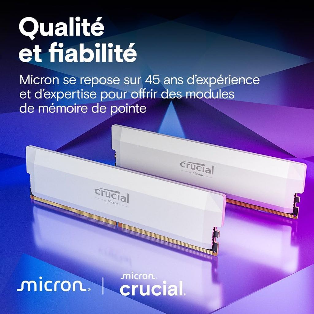 Crucial Pro DDR5 - Mémoire 32 Go 6000 DIMM KIT 2x16 Go (CP2K16G60C36U5W) - Blanc