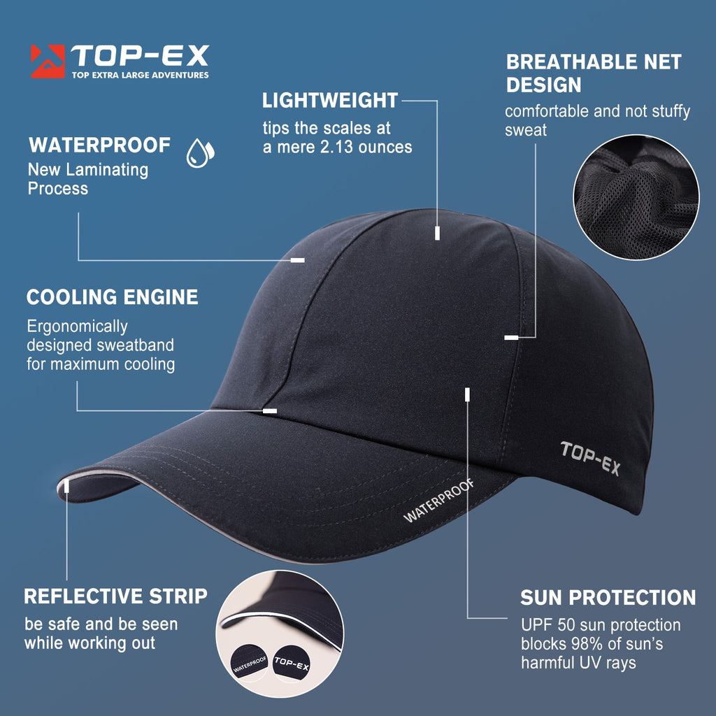 TOP-EX Casquette de course imperméable haute performance Tous temps Style baseball souple Urban Storm M/L Bleu marine