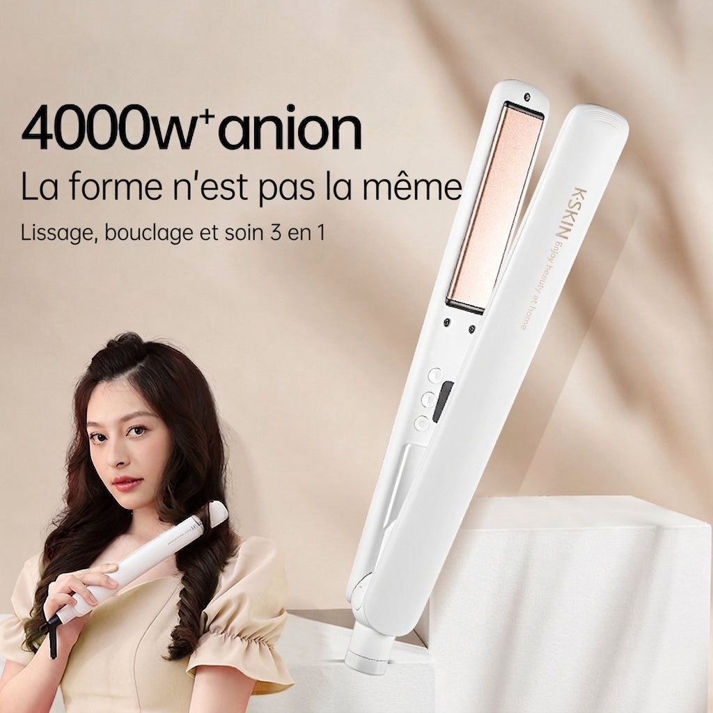 K·SKIN KD280 Lisseur/Fer à lisser, Soin des cheveux aux 20 millions d'ions négatifs + Chauffage rapide en 30 secondes, Neuf réglages de température de 120 à 200℃