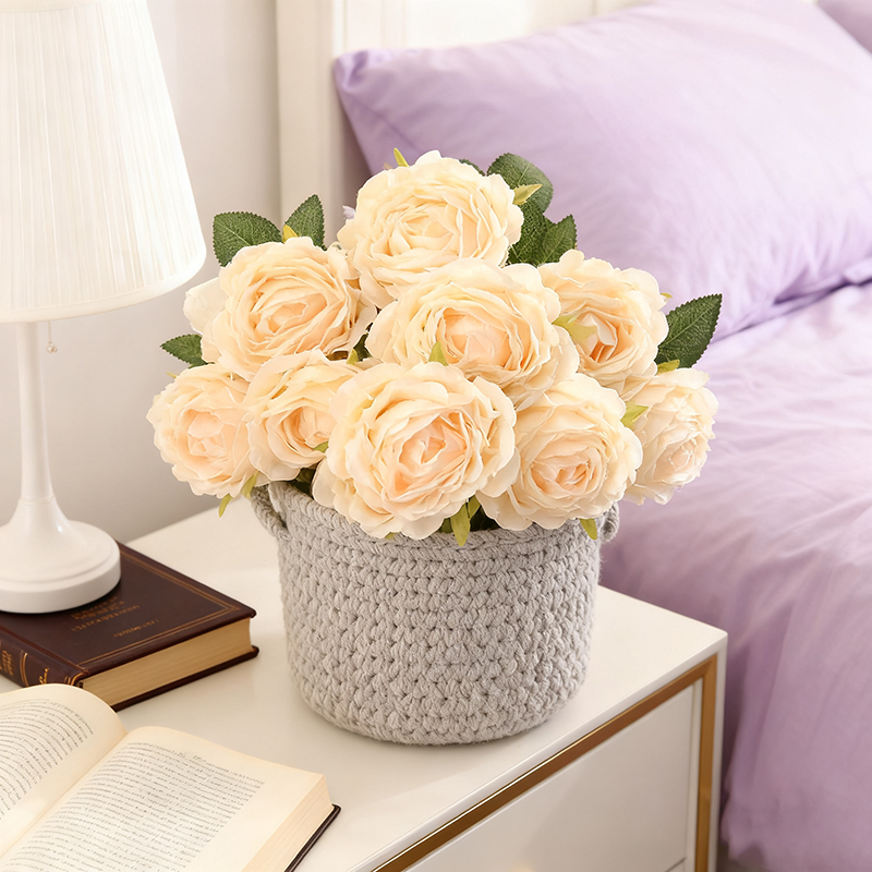 Yuejia 1 Pièce 18,89 in / 48 cm Bouquet de Fleurs de Roses Artificielles en Soie pour Maison Bureau Fêtes Mariée et Décoration de Mariage (Champagne)