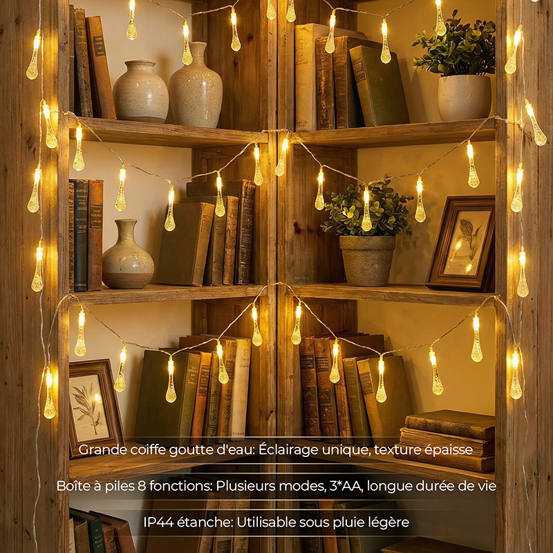 M.TK MOVETECK Guirlande lumineuse féerique de Noël extérieure à piles 8 m 100 LED étanche blanc chaud pour Noël balcon camping chambre fête jardin sans piles