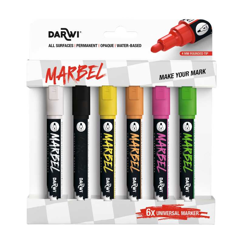 CLAIREFONTAINE Marbel Set De 6 Marqueurs Universel Pointe Ronde Médium 4mm Assortiment Fluo