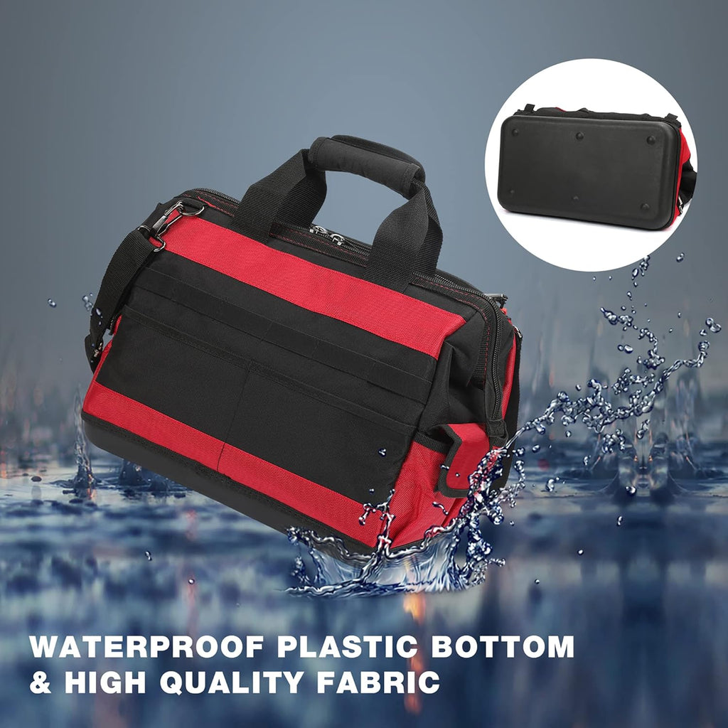 WORKPRO Sac à Outils Robuste 16 Pouces 42 x 24,5 x 34 cm | Tissu Polyester 1680D, Base Rigide Imperméable, Ouverture Large, 39 Poches avec Élastique et Crochet, Bandoulière