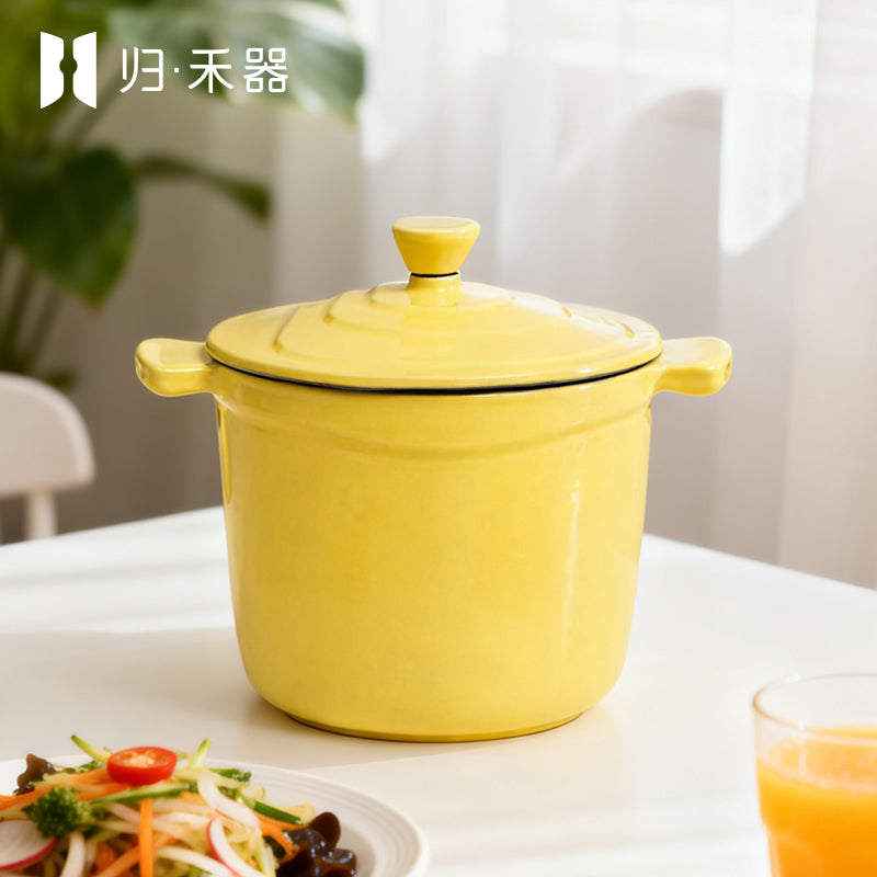 Pot pour aliments pour bébés en fonte émaillée, mini faitout multifonction pour 1 personne pour bouillie et soupe, compatible avec les plaques à induction, hot pot pour 1 personne