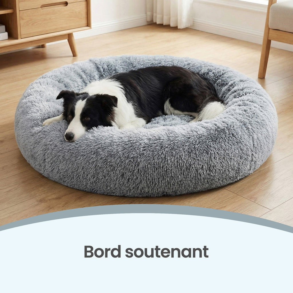 JOYFURNOS Lit donut apaisant moelleux pour chien avec housse amovible et lavable, Gris