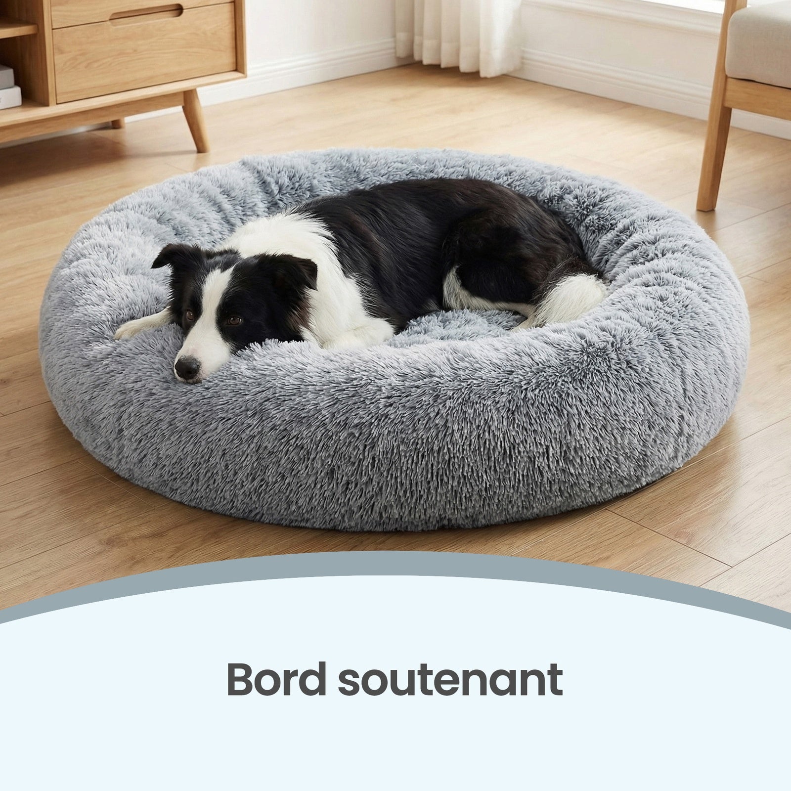 JOYFURNOS Lit donut apaisant moelleux pour chien avec housse amovible et lavable, Gris