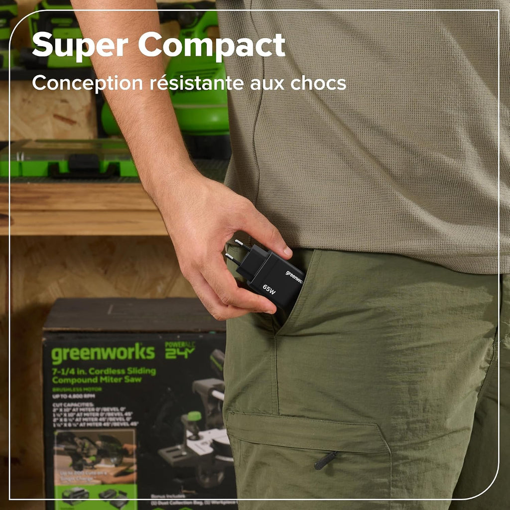 Greenworks Kit de Démarrage 24 V 1x Batterie USB HP 4 Ah + Chargeur 65 W + Câble 100 W 1 m