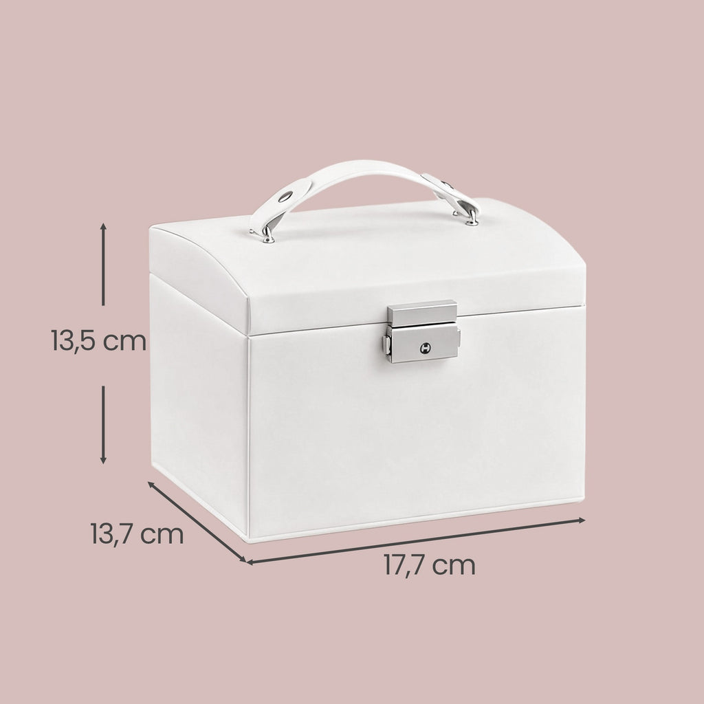 JOYFURNOS Boîte de voyage pour bijoux avec miroir, 2 tiroirs, verrouillable, idée cadeau, blanc