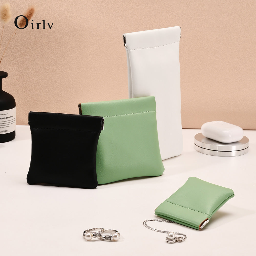 Oirlv 2 pcs Cuir PU Sachet d'emballage pour bijoux de poche de rangement pour rouge à lèvres et maquillage Sac cadeau pour bijoux, boucles d'oreilles et colliers Organisateur de bijoux