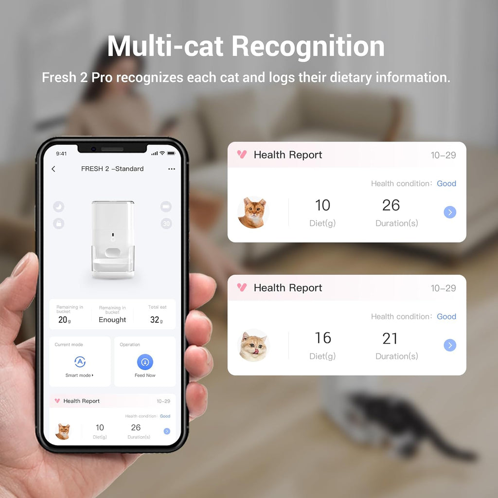 CATLINK FRESH 2-F04 Distributeur intelligent IA, Blanc, contrôle des portions personnalisable, surveillance IA, capacité 4 L, conserve la nourriture fraîche 20 jours, fonctionnement hors ligne pris en charge