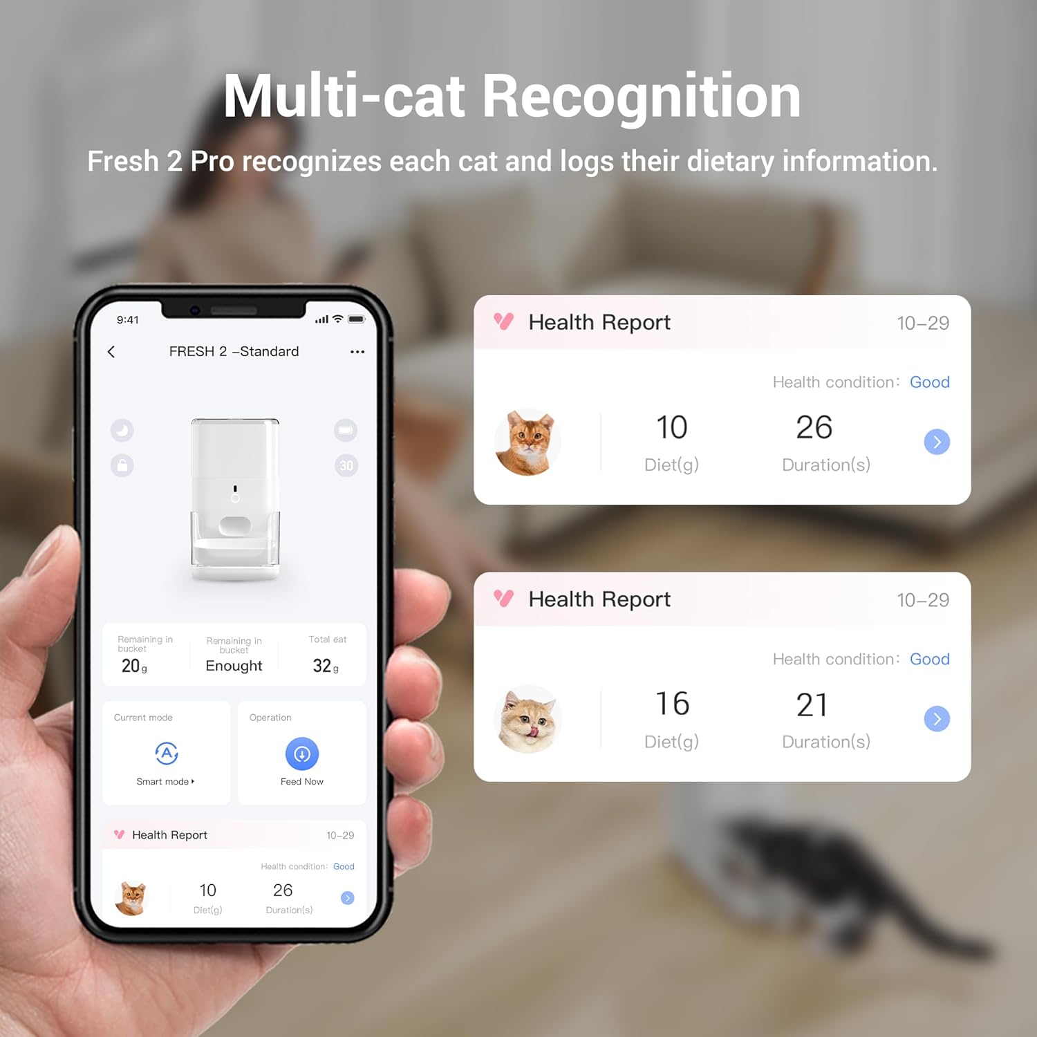CATLINK FRESH 2-F04 Distributeur intelligent IA, Blanc, contrôle des portions personnalisable, surveillance IA, capacité 4 L, conserve la nourriture fraîche 20 jours, fonctionnement hors ligne pris en charge
