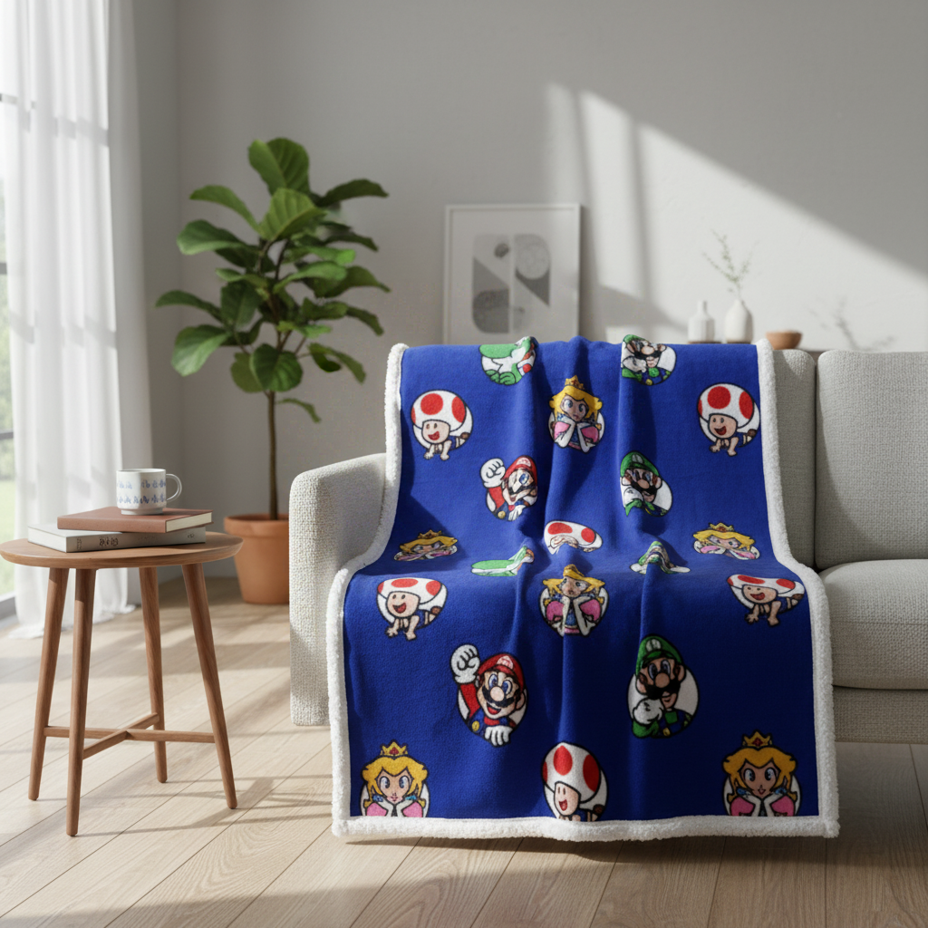 WT&T Couverture sherpa Mario, Yoshi, Peach - 100 x 150 cm