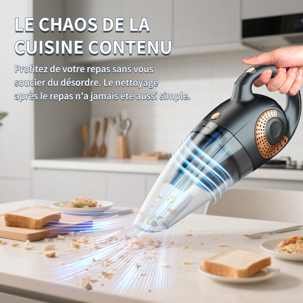 ATSHARK Aspirateur à Main Sans Fil Rechargeable, Puissance d'Aspiration 6000 Pa, Autonomie de 30 min Aspirateur Silencieux pour Voiture/Maison/Animaux, XL-620B