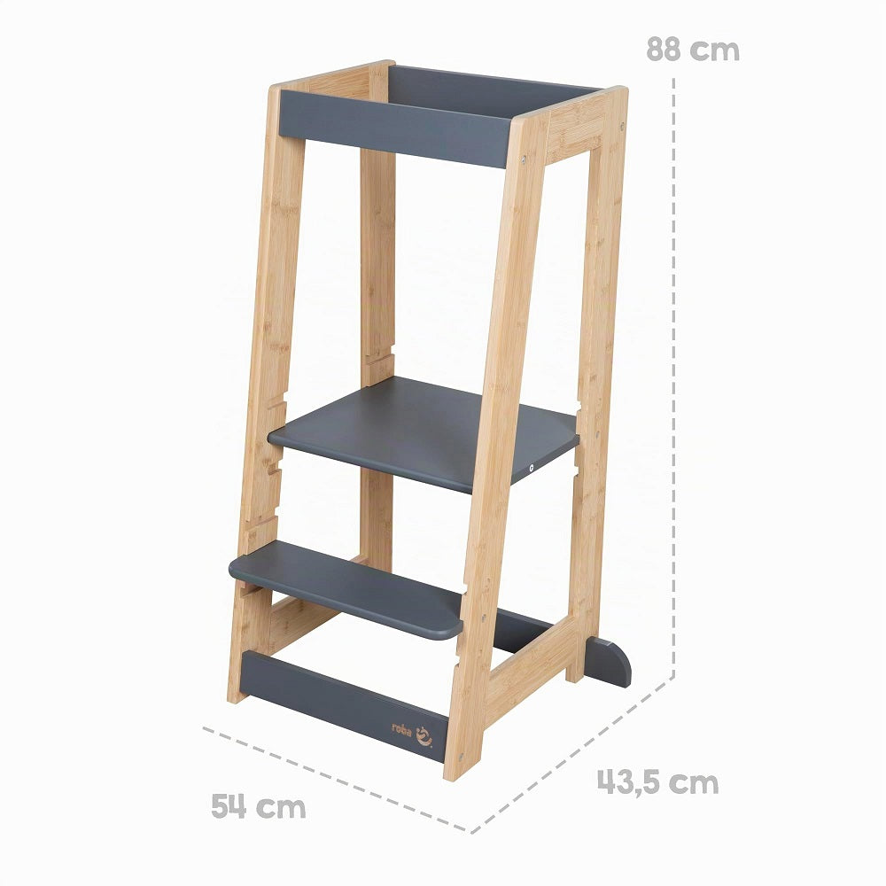 roba Tour d'apprentissage en bois bicolore (Anthracite & bambou / certifié FSC)