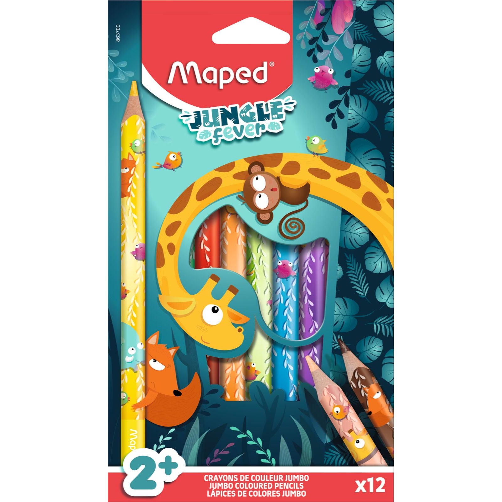 Maped Jungle Fever Crayons de Couleur Jumbo Lot de 12 Triangulaires