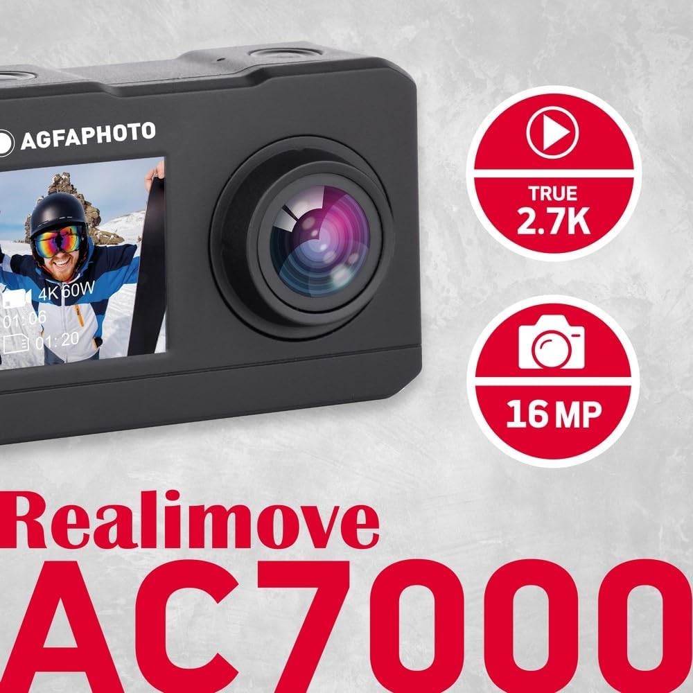AgfaPhoto Actioncam 2.7K avec boîtier étanche et accessoires