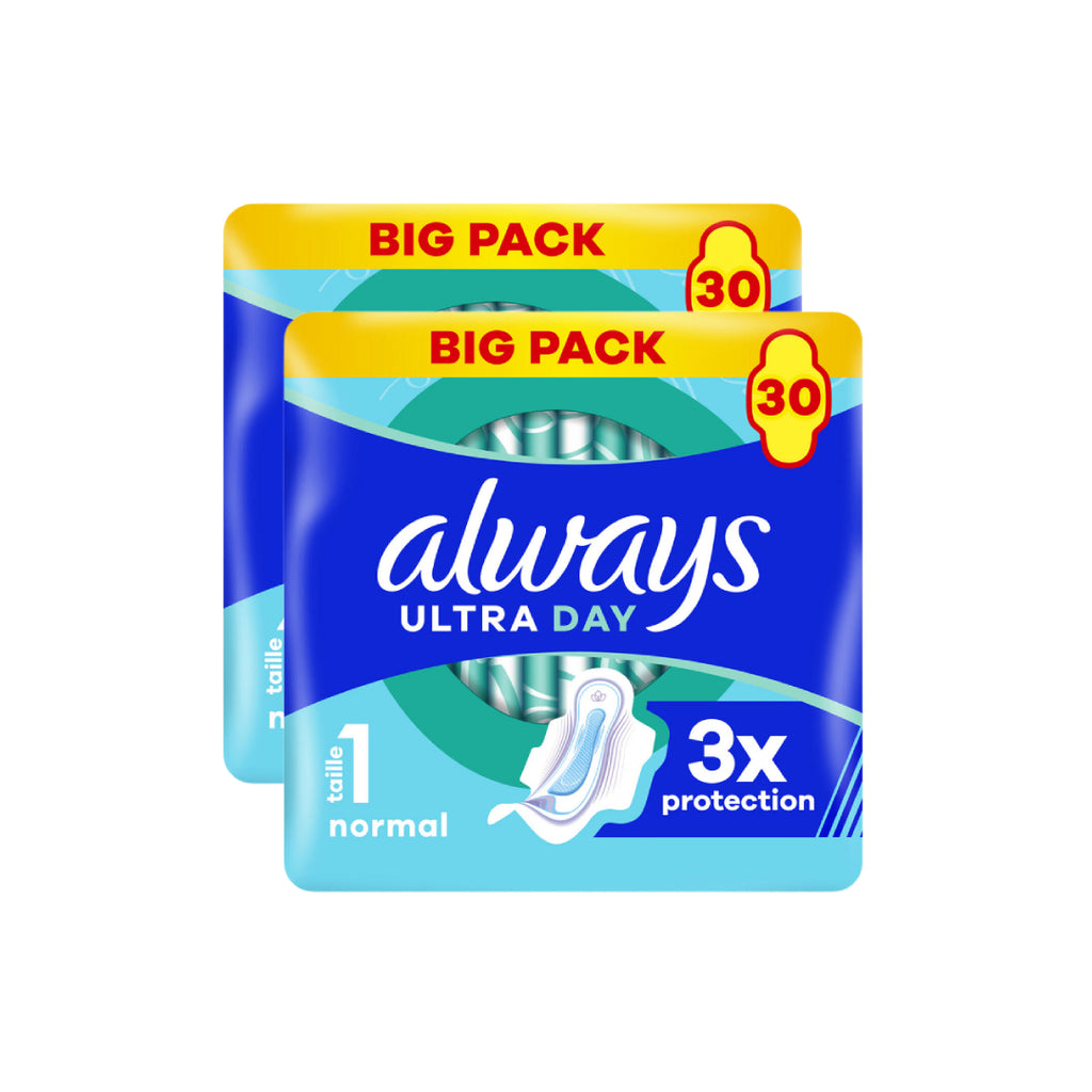 Always Ultra Day Serviettes Hygiéniques Avec Ailettes Flux Normal Taille 1 - 60 Unités (2 Paquets de 30)