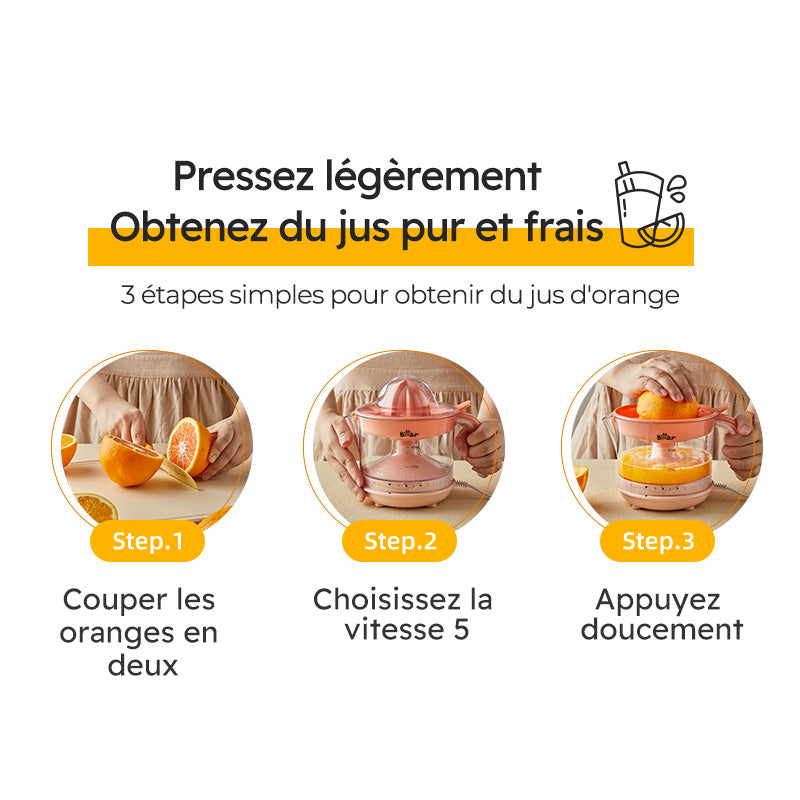 Bear CZJ-A04B1 Presse-agrumes, presse-à-jus portable pour la maison, séparateur de pulpe, 5 niveaux de pulpe réglables, large goulotte d’alimentation de 110 mm, presse citron et orange