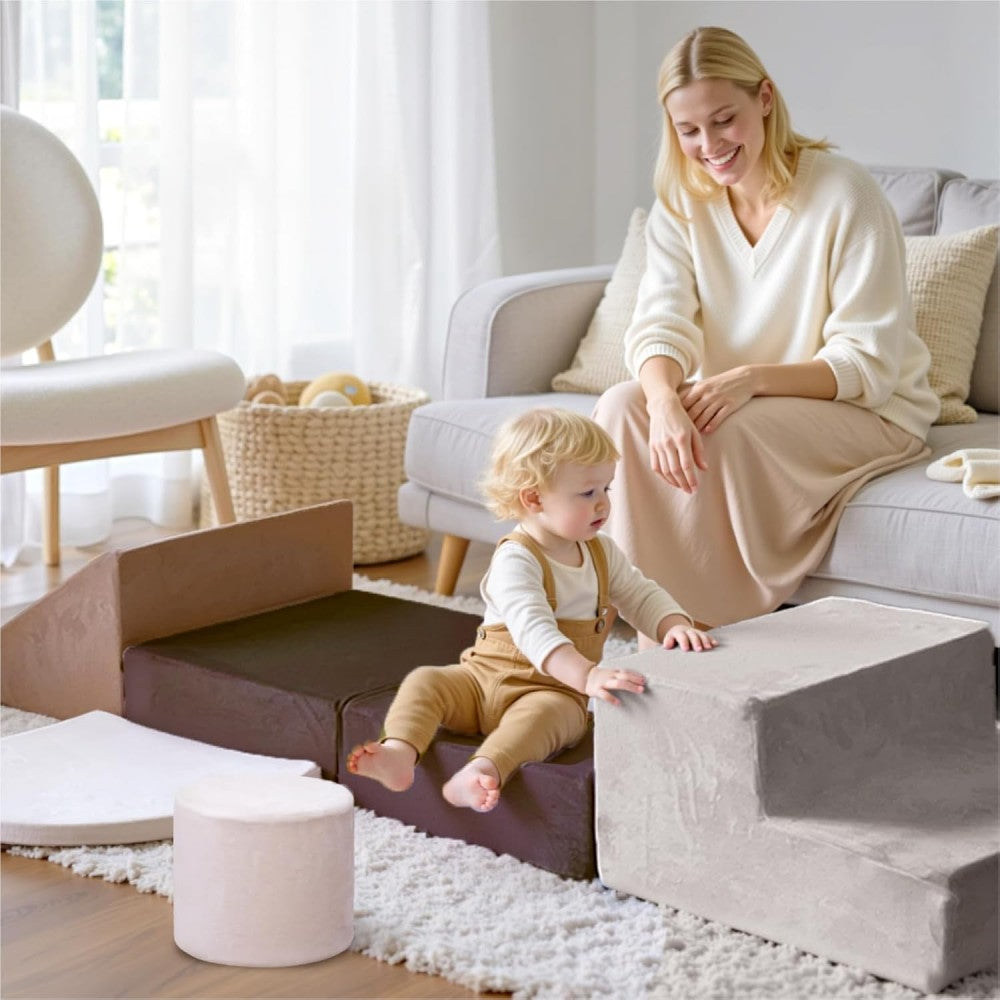Blocs de construction en mousse pour enfants BanaSuper, blocs de construction en mousse XXL, certifiés EN71, jouet Montessori pour enfants, coque lavable pour le plaisir en intérieur, coffret de jeu en mousse douce pour bébé (Gris café)