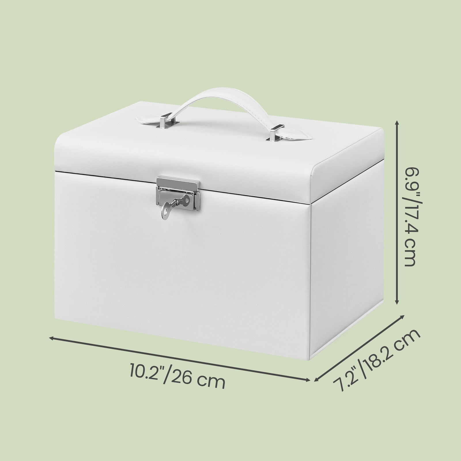 JOYFURNOS Boîte à bijoux 3 niveaux, Organisateur de bijoux avec 2 tiroirs, Étui à bijoux avec étui de voyage portable, Avec poignée, Verrouillable, Rangement pour bijoux, Cadeau pour les proches, Blanc