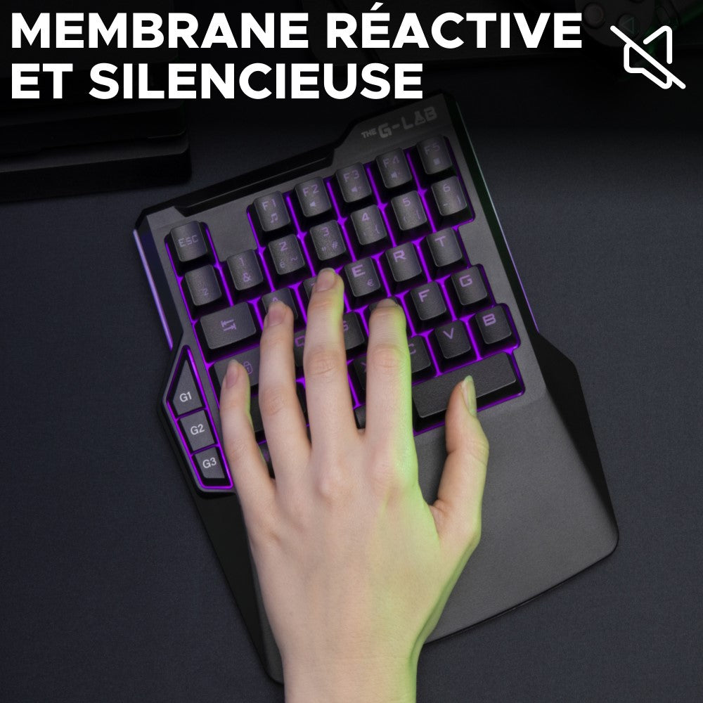 THE G-LAB KEYZ THORIUM Clavier Gaming à Membrane Filaire RGB Gauchère (Une Main) - AZERTY - Noir