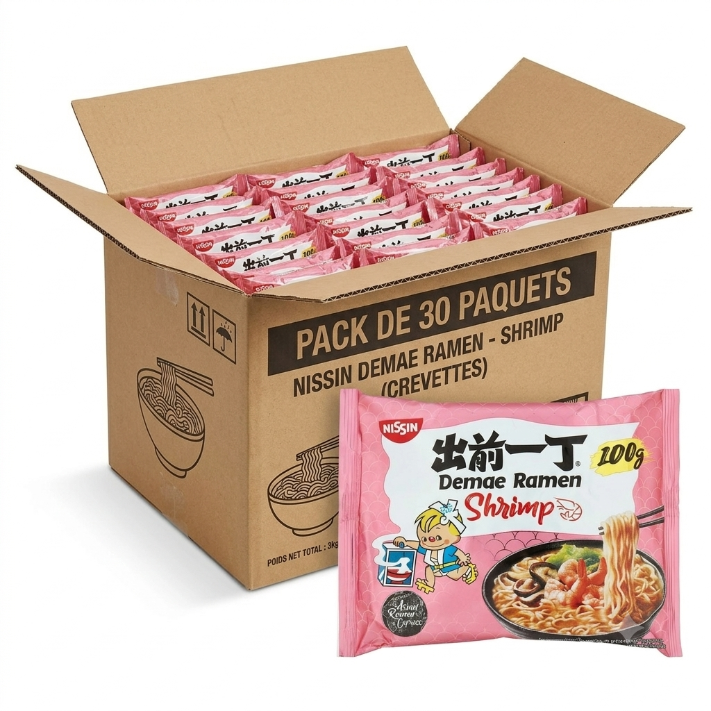 NISSIN Ramen instantanés Demae saveur crevette 30 x 100 g